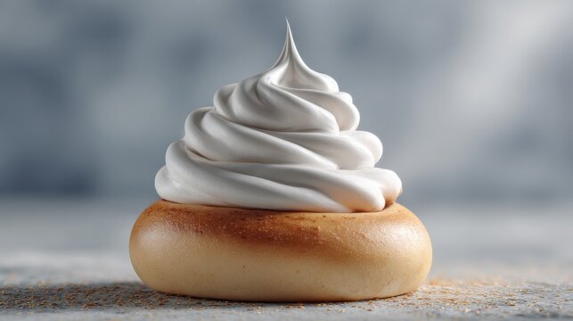 Creamy Whipped Frosting on a Soft Sweet Bun with a Smooth Texture against a Soft Blurred Background