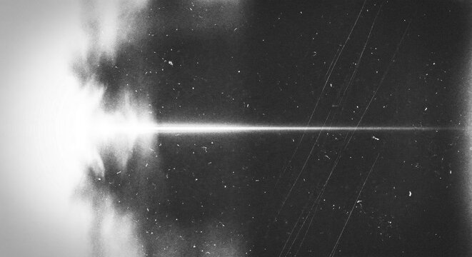 Black and White Analog Film Overlay Texture with Light Leak and Horizontal Beam Effect