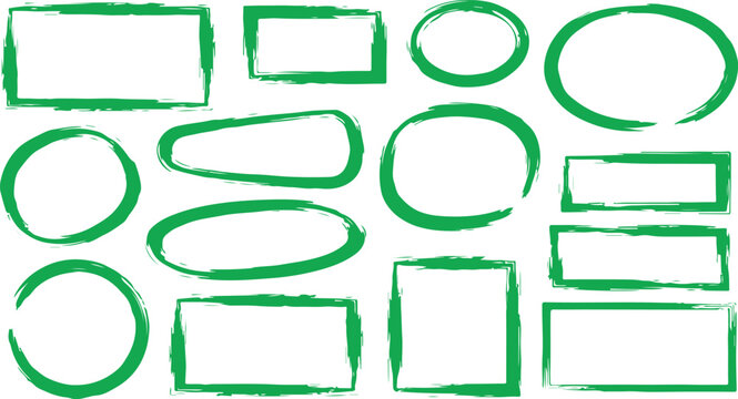 Collection of bright neon green hand drawn shapes and marker strokes Green Ink Strokes with Gritty Texture for Modern Urban Style