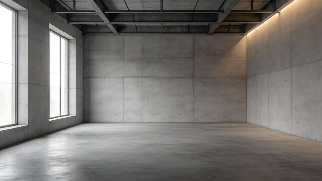 Empty industrial room with concrete walls