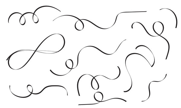 Flourish calligraphy line set. Decorative swash, vintage swirl doodle, hand drawn brush stroke underline for text. Chalkboard style vector.
