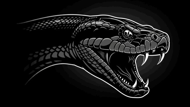 Aggressive Black Mamba Snake Head Biting, Danger Symbol, Venomous Reptile Close-up