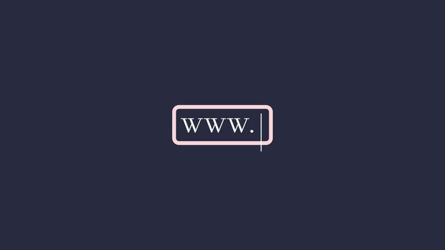 Minimalist www text in a pink rectangle on a dark blue background Keywords: www, internet, web, website, online, digital, connection, network, browsing, search, URL, domain, cyberspace