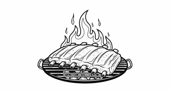 Barbecue ribs cooking over flames on a grill