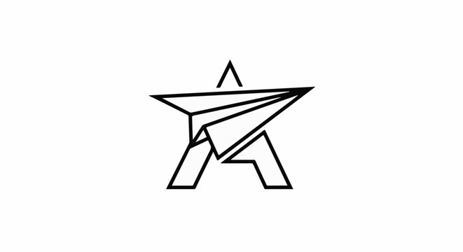 Black abstract star with paper airplane design and angular base