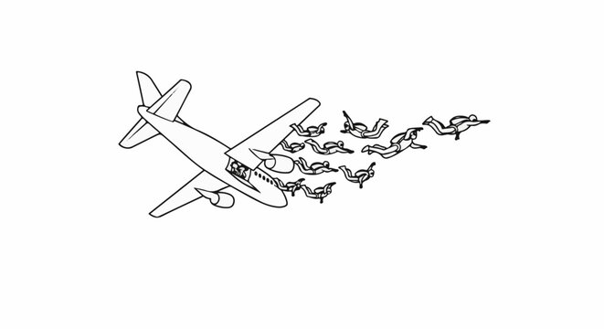 Airplane with skydivers jumping out
