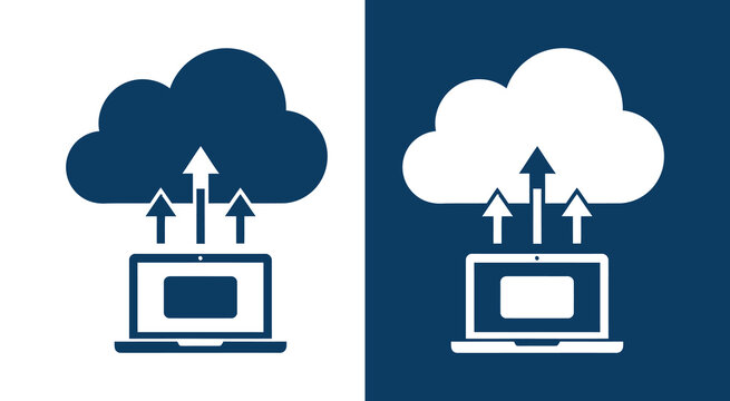 Laptop Computer Cloud Data Transfer and Backup Icon