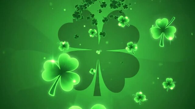 Glowing green clover leaves floating on a soft abstract background