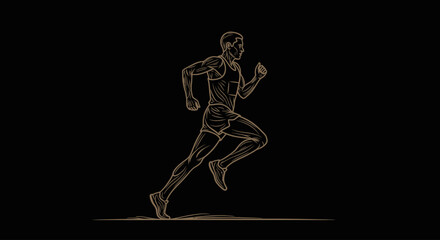 Fototapeta premium Elegant running athlete drawn in gold line style on dark background. Premium and minimal sports concept