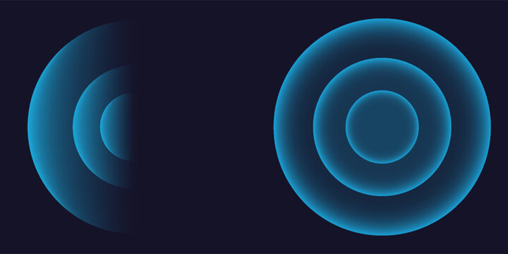 Sound wave. Signal concentric circle. Round light effect. Wifi range. Radio station signal. Water ripple with circle waves. A place or a painful point. Radar screen. Vector effect.