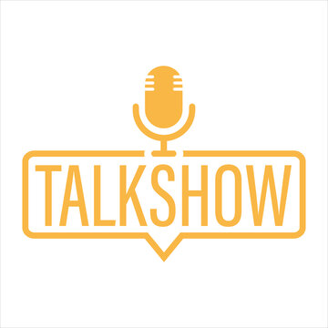 professional talkshow microphone line label logo for audio broadcast interview and digital podcast media content