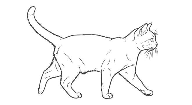 Outlined illustration of a walking cat isolated on white background