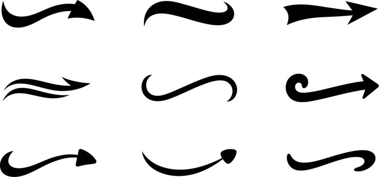 Swoosh and swash tails collection vector set featuring retro-style swooshes, text tails, and underline shapes for baseball and sports typography design