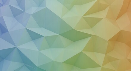 Obraz premium Abstract low poly geometric background with modern gradient transition of serene blue, vibrant green, and warm orange hues, ideal for digital art and technology concepts