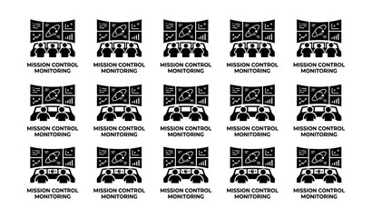 Fototapeta premium Mission control center icons with displays and crew