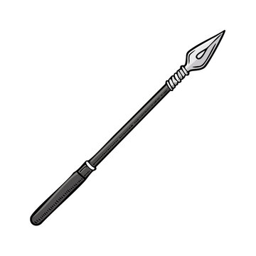 A simple illustration of a pointy metal spear with a long dark handle and a textured grip