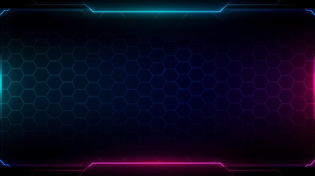 ネオン発光するサイバーゲームUIフレーム六角形テクスチャ背景素材