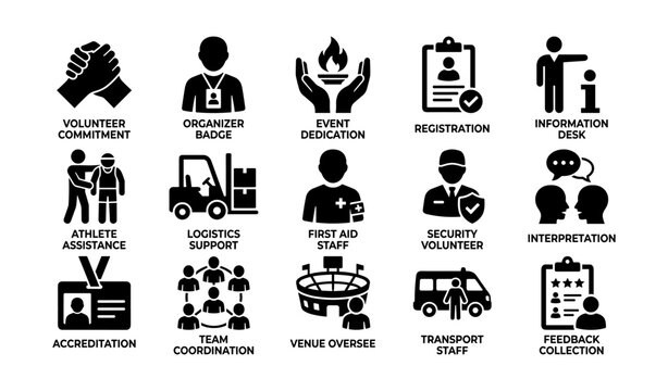 Volunteer event roles and responsibilities icons