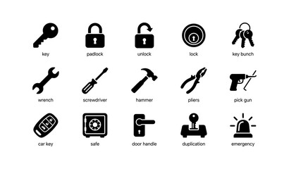 Obraz premium Various locksmith tools and symbols for security and repair