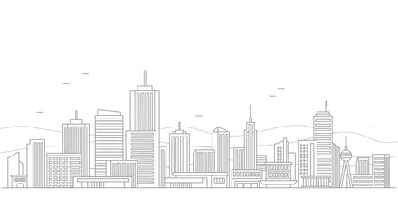 Fototapeta premium Black and white outline cityscape with modern architecture