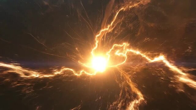 A glowing ring of light emits bright energy waves across the dark void of space