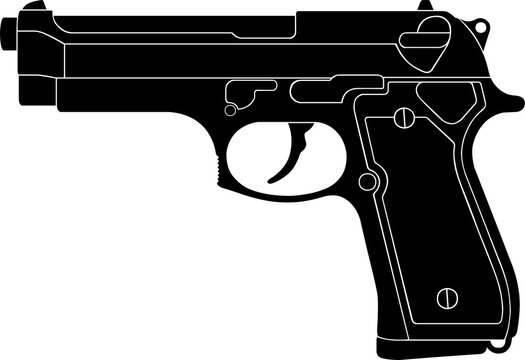 Beretta 92 Pistol Silhouette Monochrome Vector Illustration