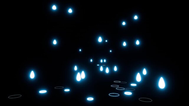 Stylized Blue Raindrop Animation Glowing Rain CGI Background