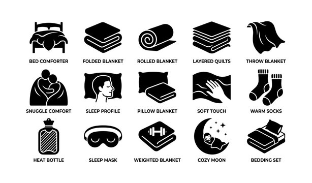 Icons of comfortable bedding and sleep accessories collection