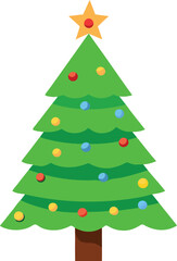 Obraz premium Beautiful festive christmas tree with colorful balls and shining star