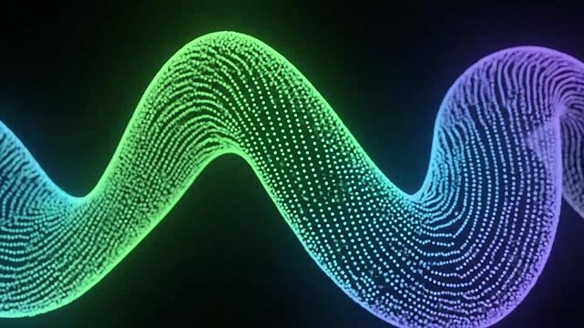 A glowing abstract wave formed by many small particles on a dark background