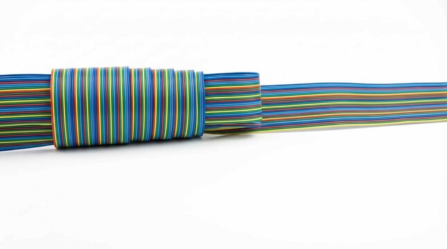 Bundled Colorful Wires and Cables on White Background, Macro View