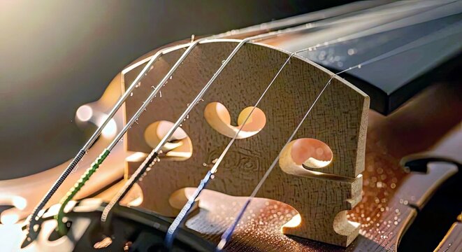 Closeup of Wooden Violin Strings Showcasing Craftsmanship and Detail Violin Strings Wooden Instrument