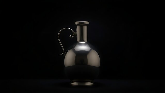 flagon. Metal flagon against dark background, rim light highlighting its curved handle and body. bar promotions, beverage menus, designed for product packaging and bar promotions.