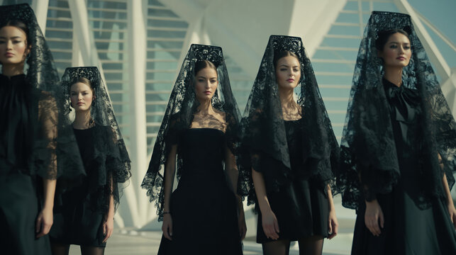 Elegant Spanish Mantilla Fashion with Traditional Lace Headdresses. AI generative.