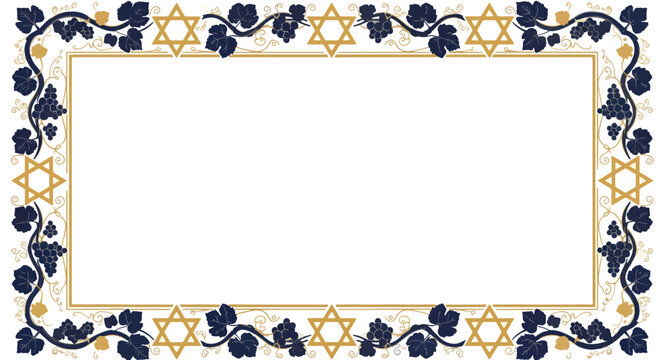 Star of david frame with grape leaves and vines, jewish border with traditional symbols and elements