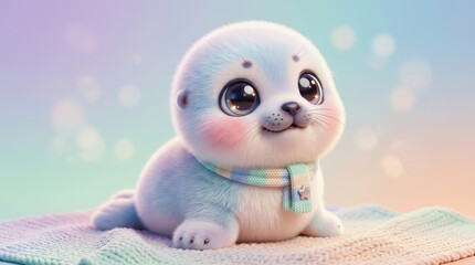 Fototapeta premium Adorable Seal Cub Resting on Soft Fabric, Warm Lighting