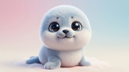 Fototapeta premium Cute Gray Seal Lying on White Background, Soft Lighting