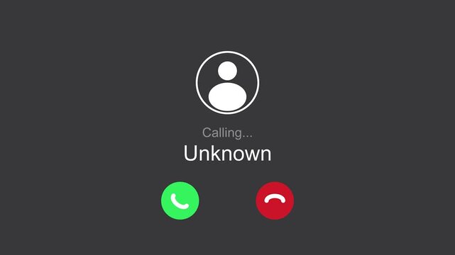 Incoming Call: Unknown  A clean, minimalistic screen showcases the call interface with the sender's identifier and phone buttons.