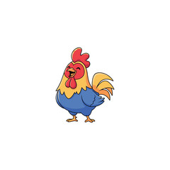 Colorful cartoon rooster standing alone. © Super