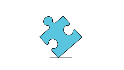 Fototapeta premium Blue jigsaw puzzle piece standing on its edge against a white background representing logic, problem solving, and autism awareness.