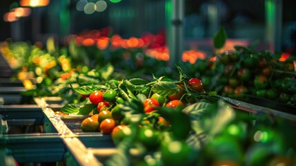Fresh tomatoes on conveyor