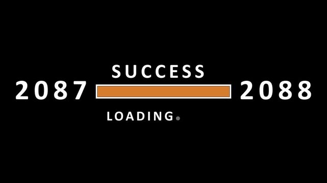 Conceptual progress bar indicating success loading from year 2087 to 2088 with white text on black background