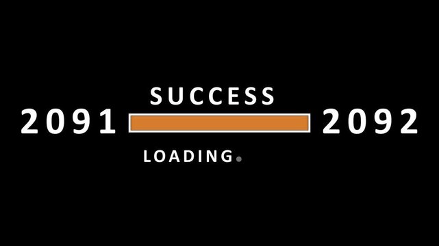 A visual representation of success loading from the year 2091 to 2092 using a progress bar and text on a black backdrop