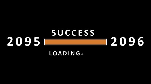 Progress bar showing success loading between the years 2095 and 2096 with the word success above and loading below on a black background