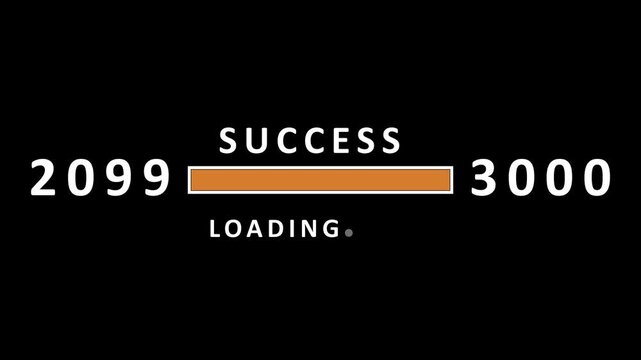 Futuristic progress bar indicating success loading from year 2099 to 3000 with orange bar and white text on black background