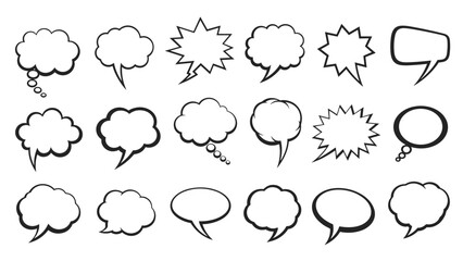 Fototapeta premium Large collection of different speech bubbles and thought clouds in various shapes and styles for comic or design projects.