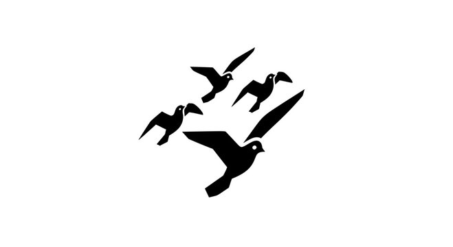 Group of birds flying together formation.