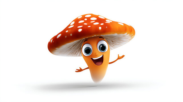 Champignon with a cheerful face 3d character, transparent background