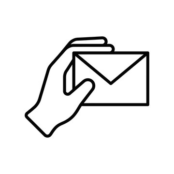 Hand holding envelope icon. minimal outline mail delivery and message vector illustration.