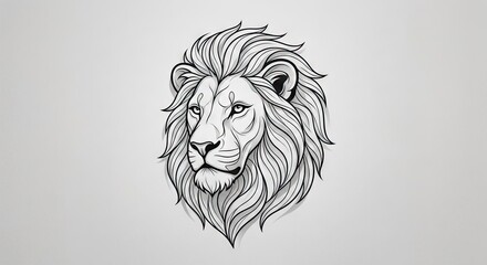 Fototapeta premium A minimalist line drawing of a lion's head with detailed mane patterns, set against a simple gray background